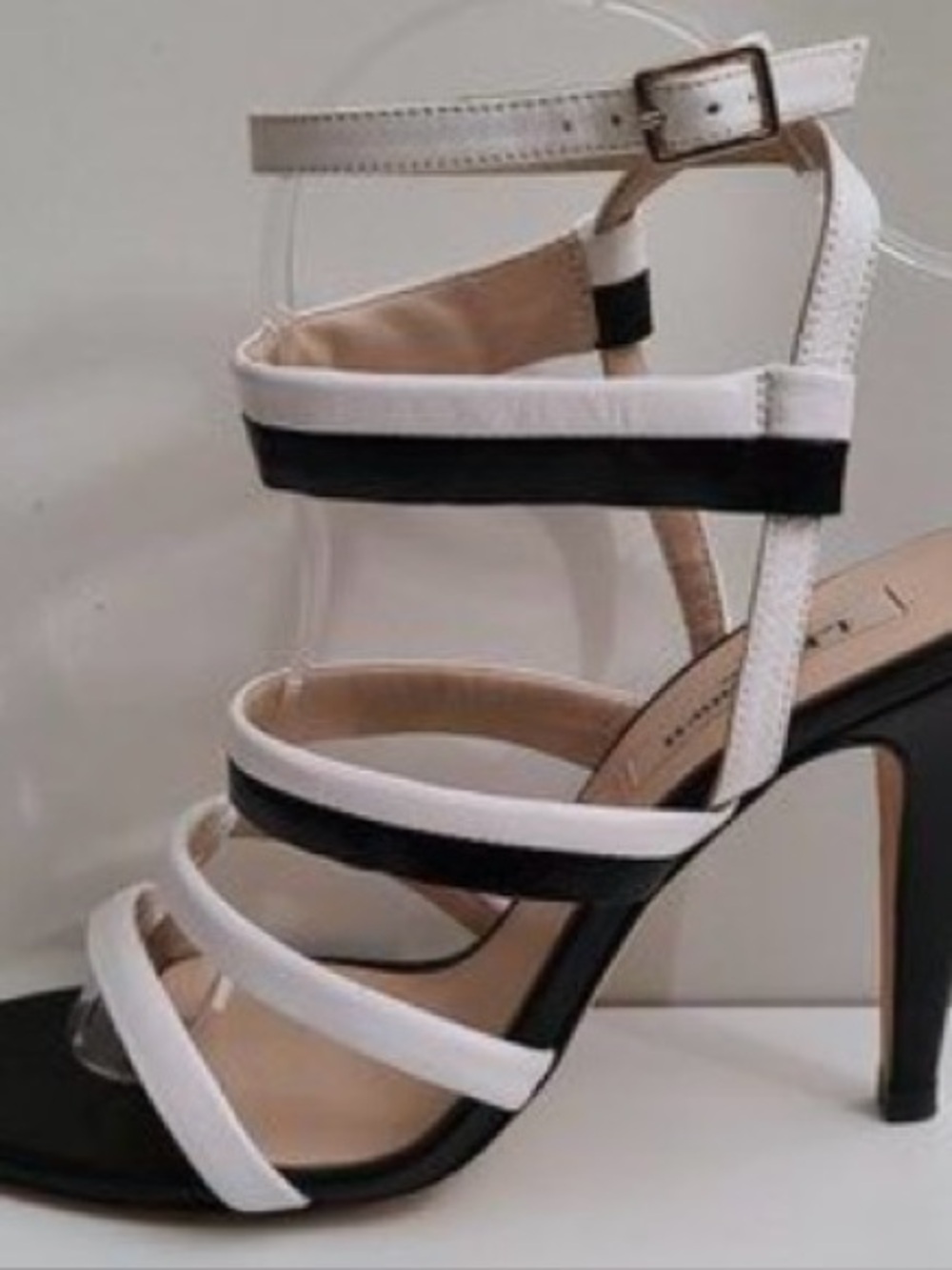 LK Bennett Black and White Multi-Strap Heeled Sandals